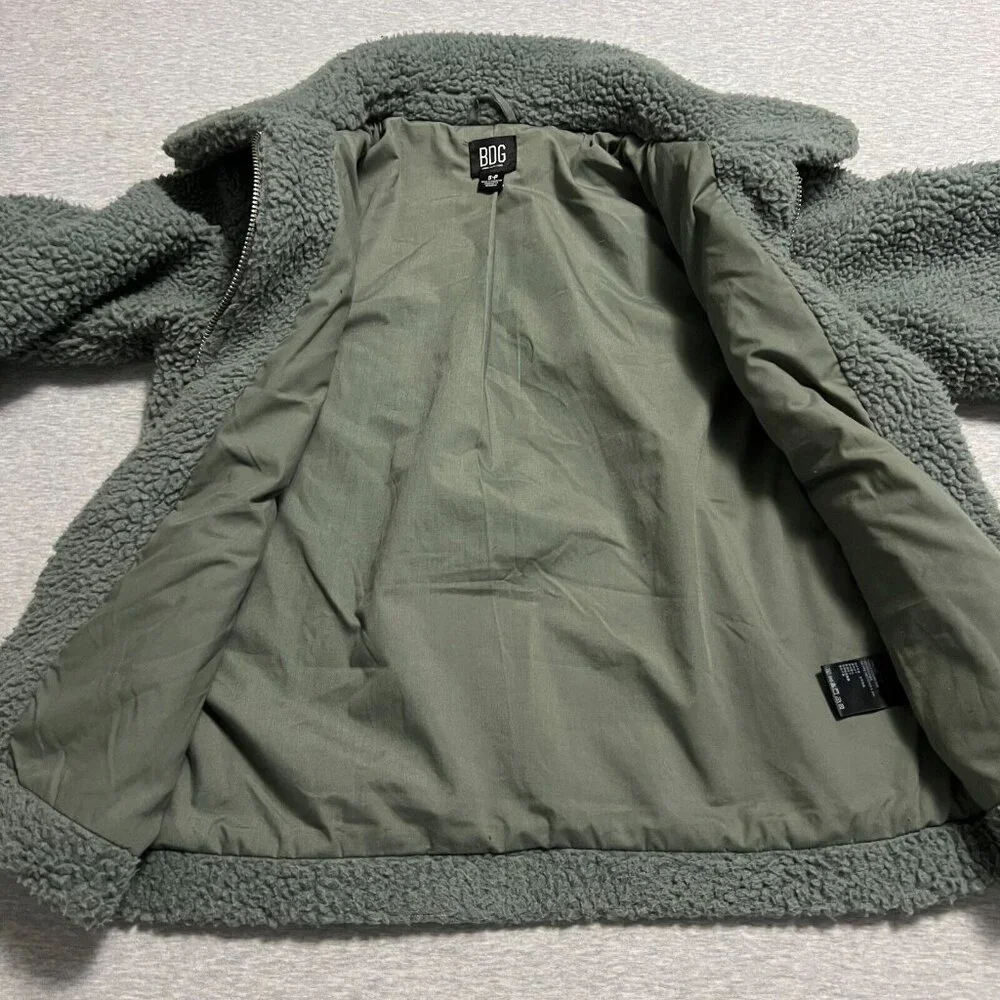 BDG Urban‎ Outfitters Jacket Womens Small Green Sherpa Teddy Bear Cozy Zip